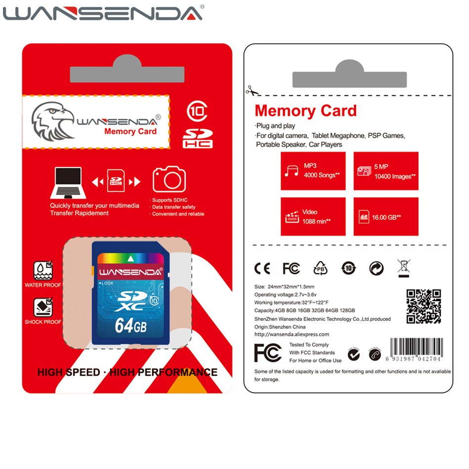 100% reale Kapazität WANSENDA SD Karte 32GB 64GB Speicher Karte 16GB 8GB 4GB SDHC SDXC Blitz Speicher Karte freies paket