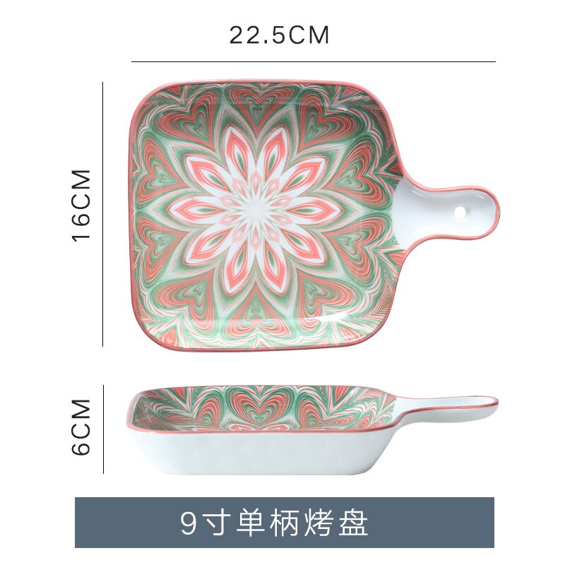 9" Bohemian Ceramic Square Salad Plates Dish Porcelain Baking Tray Dinner Plates Western Dish Japanese Household Dishware Plate: F