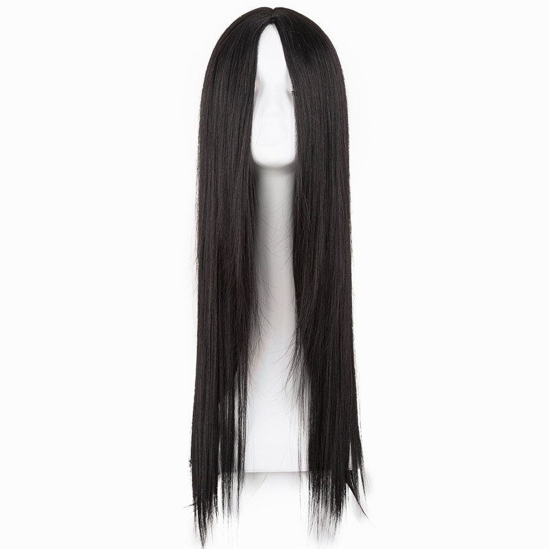 Fei-show-peluca negra sintética resistente al calor, pelo largo y liso, línea media, disfraz, Cosplay, 26 pulgadas, peluquín para y salón: Color negro natural