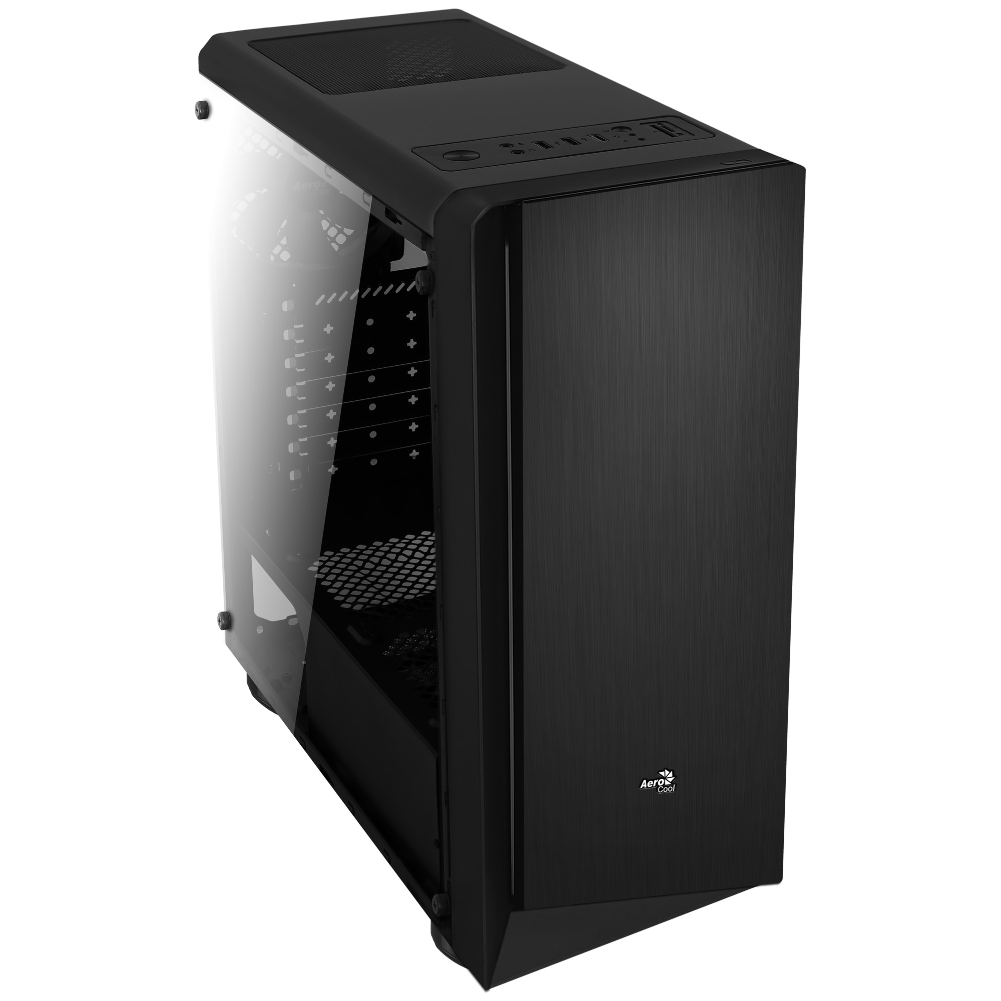 Aerocool Rift, caja de PC, panel transparente, LED RGB, ventilador 12 cm, negro