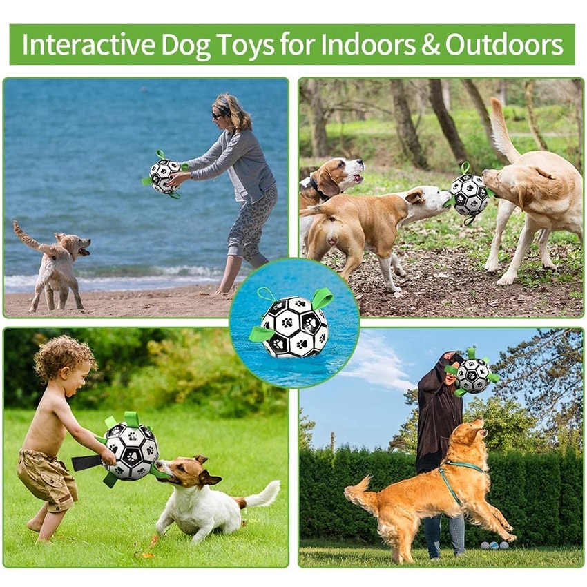 Juguetes interactivos de fútbol para mascotas, con lengüetas de agarre, entrenamiento al aire libre, pelota de fútbol para morder para perros, accesorios para perros