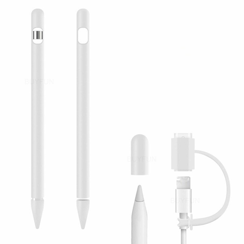 Funda 4 en 1 Anti Cable perdido de silicona suave para Apple Pencil 1 Compatible con ipad Tablet Touch Pen Stylus funda protectora: white