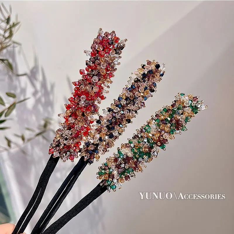 Donut de cristal Floral Updo para mujer, palo de pelo fácil de hacer moños, placa de bricolaje, diadema flexible, accesorios para el cabello,