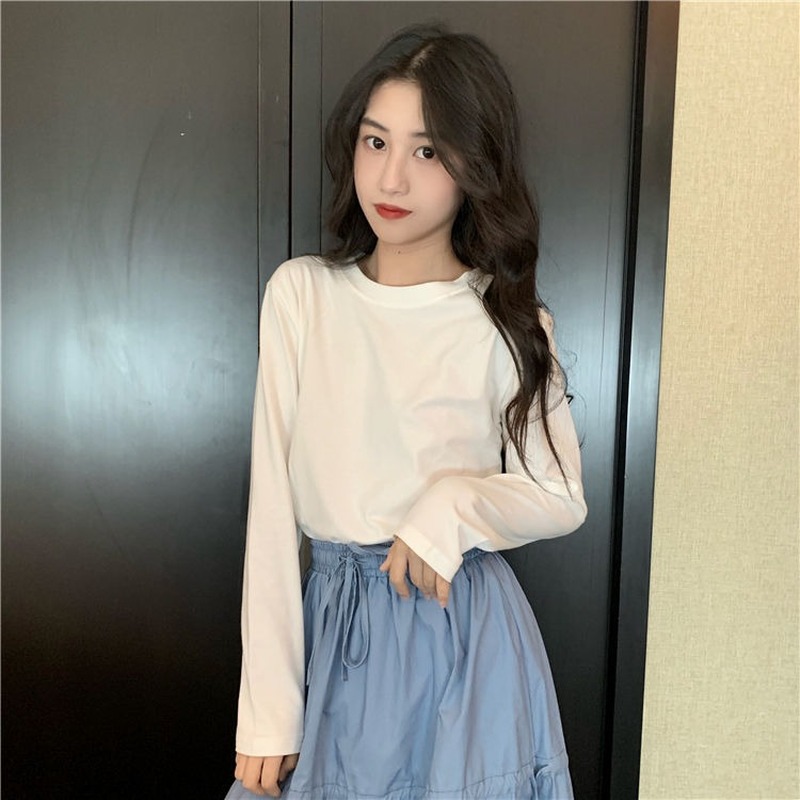 Lange Mouwen T-shirts Vrouwen Solid Simple Basic Casual Mode Ulzzang Studenten O-hals 2XL Zachte Streetwear