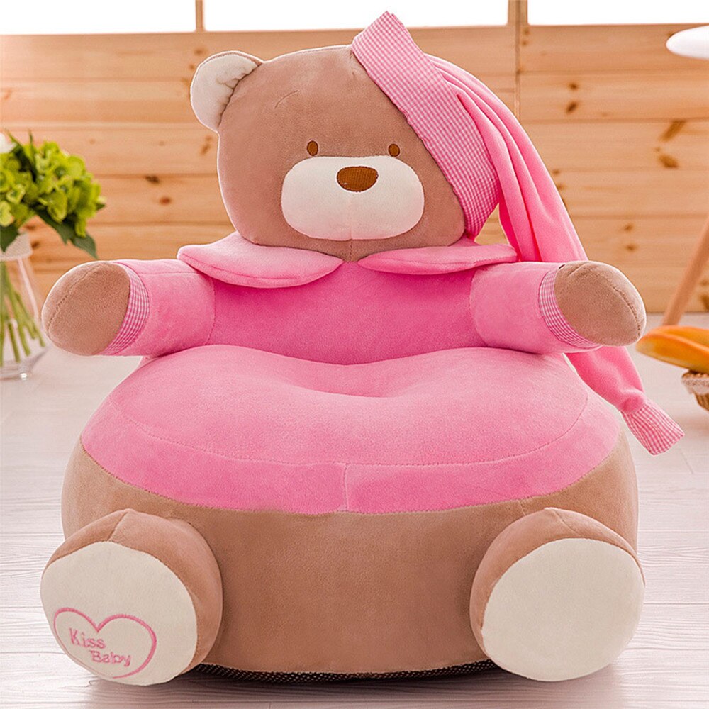 Baby Kids Cute Cartoon Bear Bean Bag Sofa Chair Slipcover No Filler Boy Girl Children Soft Velvet Puff Floor Seat Sofa Washable: rose cover-50cm