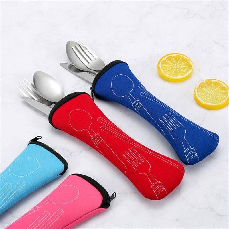 4PCS Stainless Steel Western Steak Cutlery Cloth Bag Tableware Set Portable Western Dinnerware Set Travel Tableware