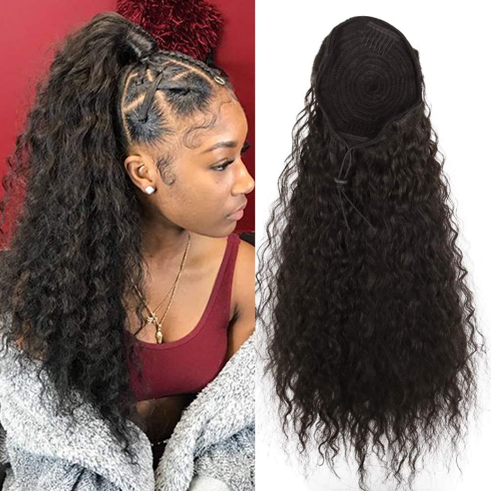Extensions capillaires synthétiques, 24 pouces, postiche longue, crépue, lisse, queue-de-cheval avec Clip, postiche Afro pour femmes, Expo City