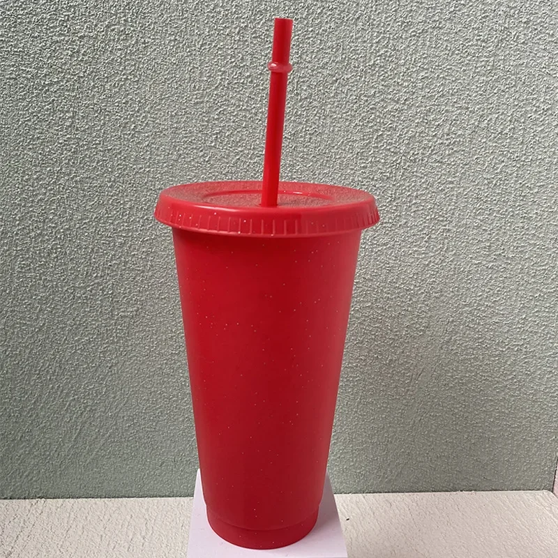 Kreatywny Kubek ze Słomką, Brokatowy Kubek z Cekinami, Kolorowy Kubek robić Kawy i Soku ze Słomką, Prosty, Uroczy, Popularny w Internecie Kubek z Plastikowym Dnem, Przenośny Kubek na Zewnątrz: żółty