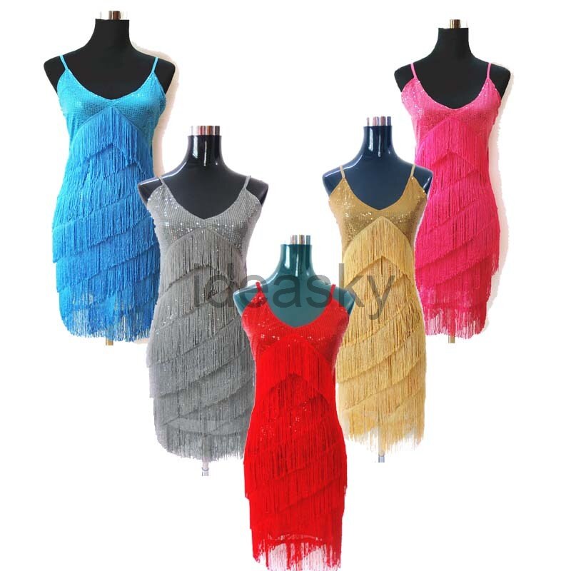 ballroom flapper dress fringe latin red sequin dance costumes dresses performance women bambina women black adult tango salsa