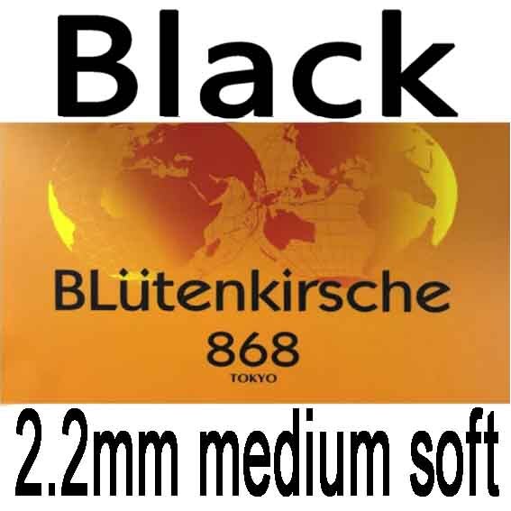 Kokutaku BLutenkirsche 868 (SPANNING, SUPER-TACKY) Pips-In Tafeltennis Rubber met Spons: Black 2.2mm H40-43