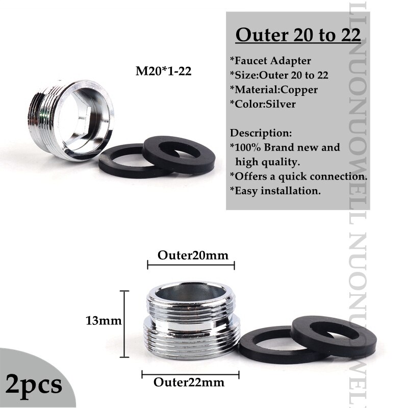2 stk vandhane belufter fittings 16 18 20 22 24mm g3/4 g1/2 køkken vandhane adapter kobber vandrenser tilbehør: M20 x 1-22