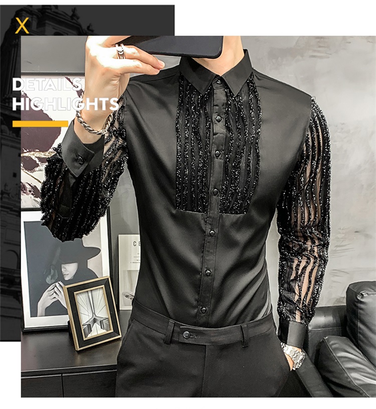 Blonder hule skjorter for menn lange ermer slim fit streetwear sosial fest bluse nattklubb sanger dj klær camisas para hombre
