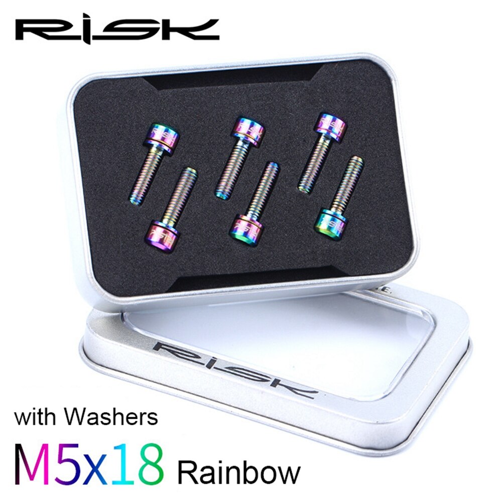 6 stuks  m5 x 18mm/ m5 x 20mm stuurpenbouten schroeven met ring ultralicht stuur mtb stuur titanium bout ringen fiets fietsonderdelen: M5 x 18- regenboog