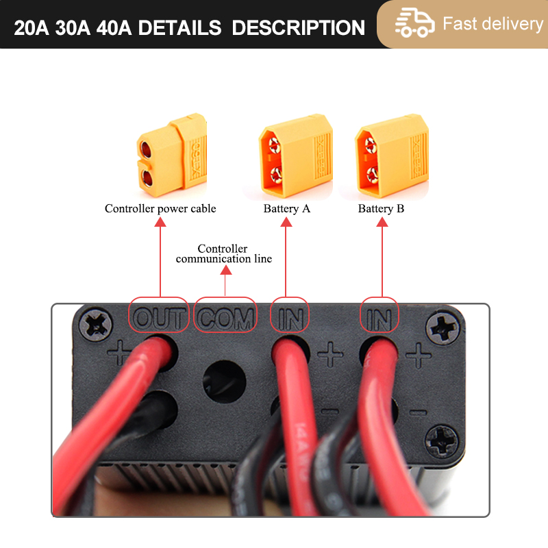 E bike Battery module20A30A40A60A80A100A 20V-70V Electric Bicycle Dual Battery Connect 40-100V 120A Ebike Accessories