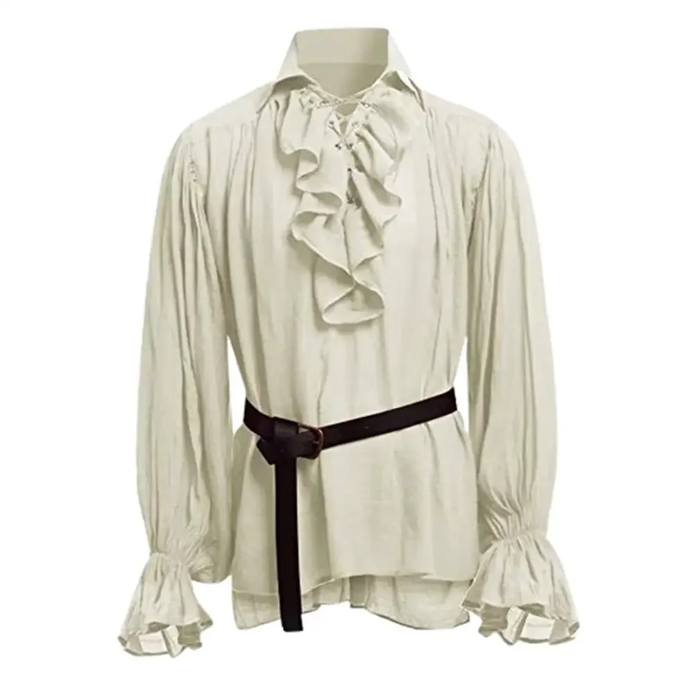 Chemises médiévales à volants gothique Steampunk victorien Pirate Cosplay Costume hommes hauts pantalons à lacets chemise Larp Vintage