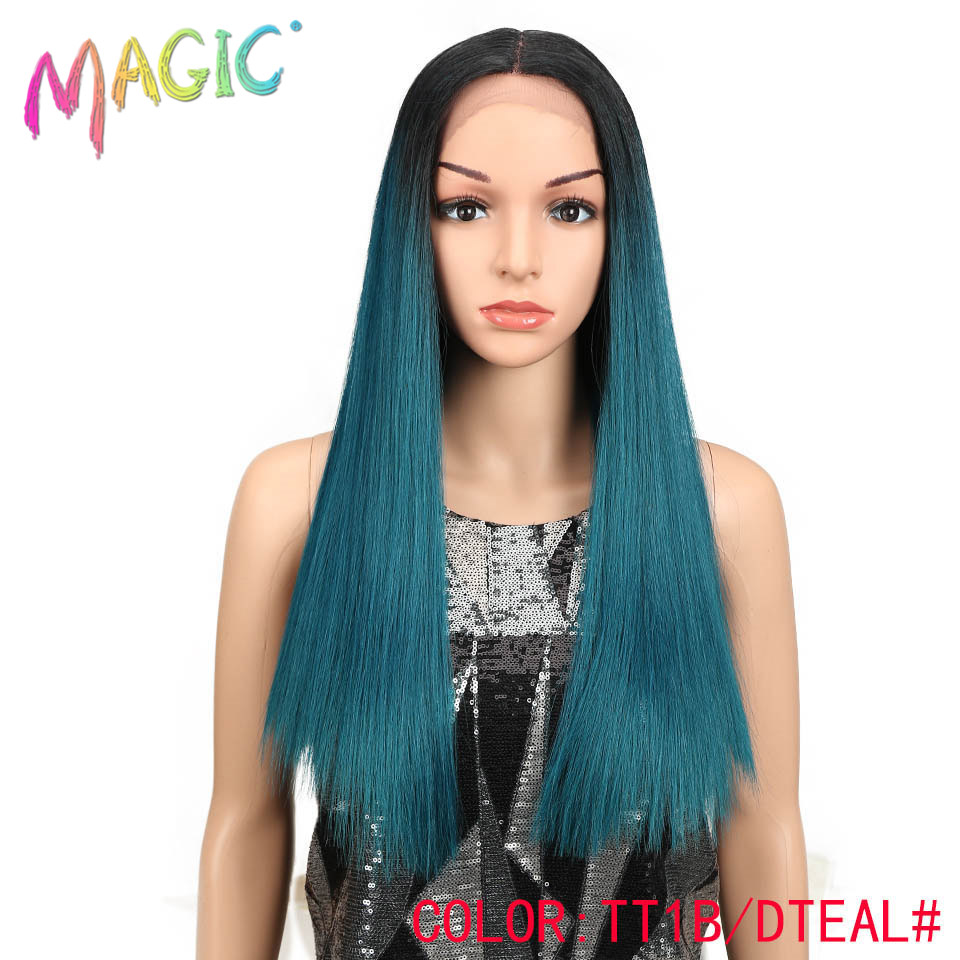 Cabelo mágico 20 "Polegada peruca dianteira do laço do cabelo reto sintético natural linha fina resistente ao calor parte do meio do cabelo da fibra para preto: TT1B-DTEAL