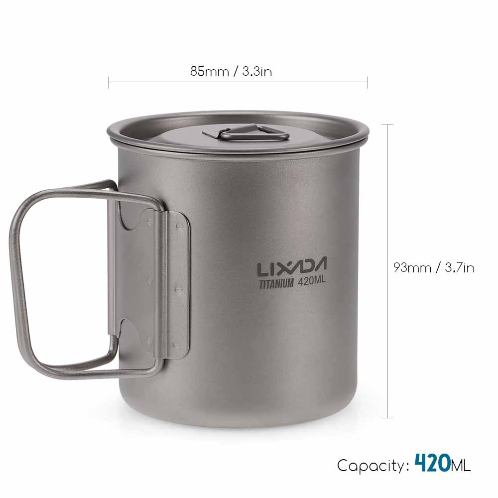 Lixada Titanium Cup Camping Verwarming Mok Servies Lichtgewicht Outdoor Survival Koken Apparatuur Wandelen Kookgerei Picknick Gebruiksvoorwerpen: 420ml