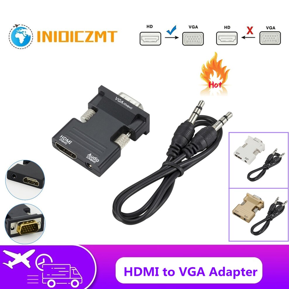 Inioiczmt Hdmi Female Naar Vga Male Converter 3.5Mm Audio Kabel Adapter 1080P Fhd Video-uitgang Voor Pc Laptop tv Monitor Projector