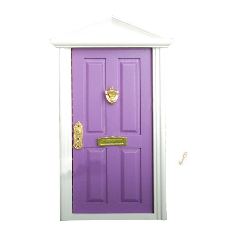 1:12 Scale Dollhouse Miniature Wood Fairy Door Knocker Doorplate Lock Key Decor: Purple 