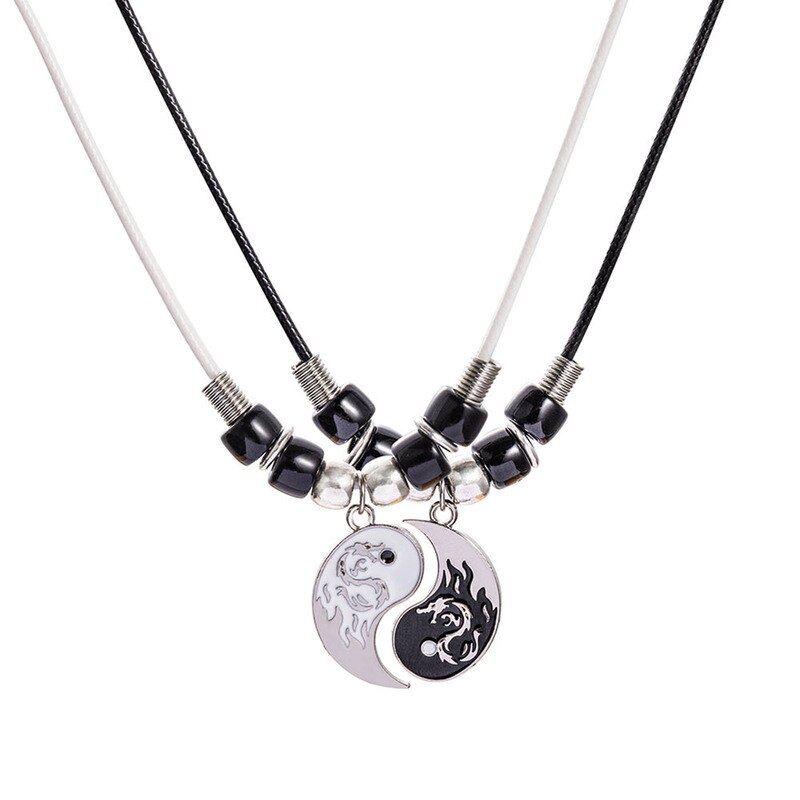 Paired Pendants Necklace for Couples BFF Tai Chi Yin Yang Dragon Pattern Chain White Black Friendship Necklaces Bracelet Jewelry