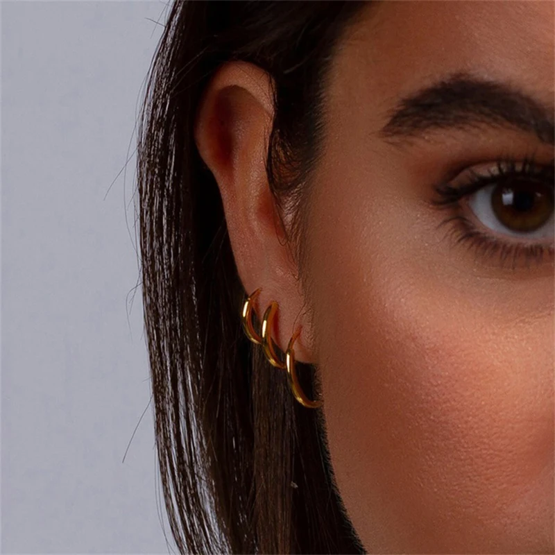 Pendientes de aro pequeños para Mujer y hombre, aretes redondos de acero inoxidable, Color dorado y plateado, antialérgico, 2 uds.