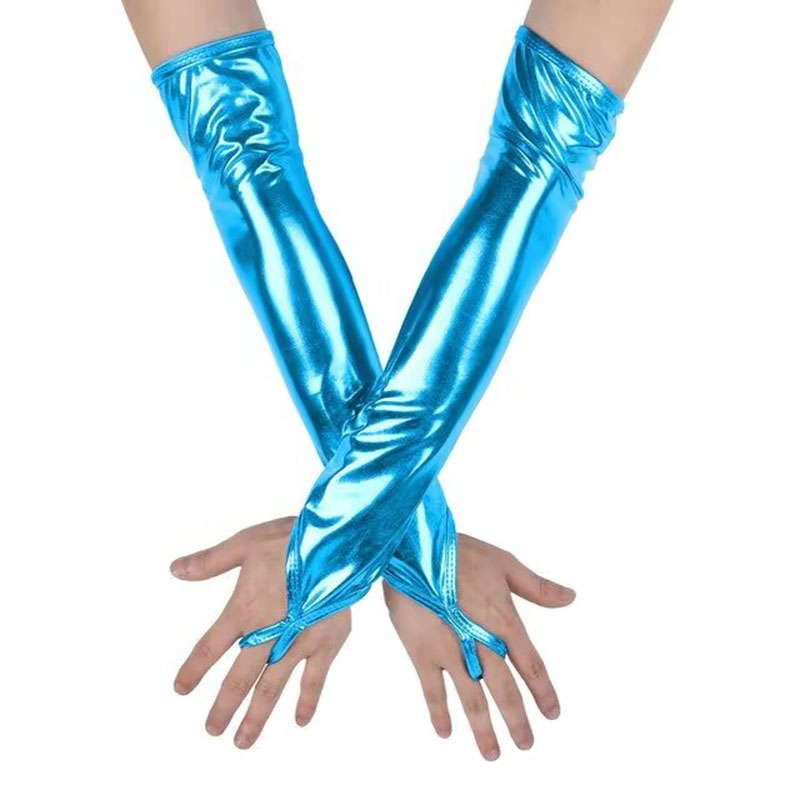 Sexy Dames Lak Lederen Handschoenen Halloween Cosplay Nachtclub Podium Voorstelling Paaldans Arm Mouwen Haak Vinger Lange Want: green