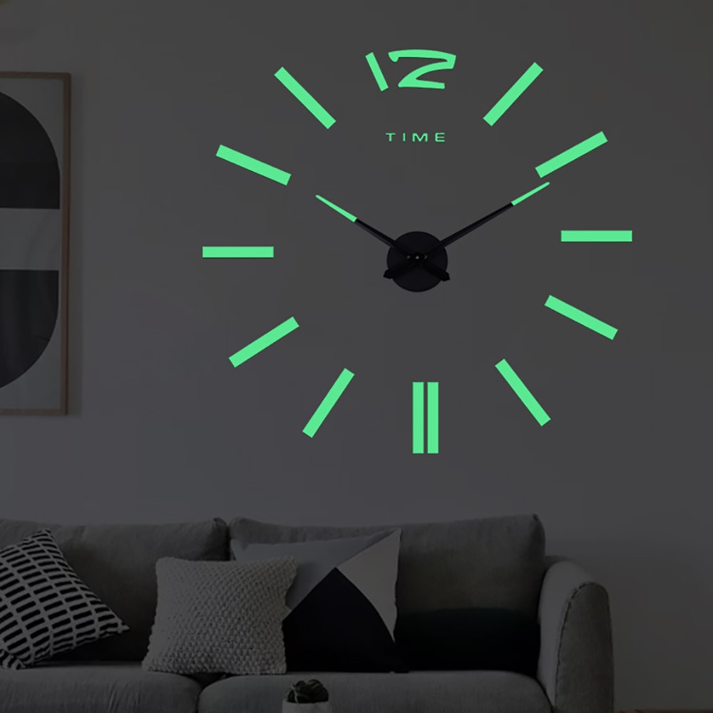Horloge murale lumineuse 3d sans poinçon, décoration murale fluorescente dans l&#39;obscurité, décoration murale auto-adhésive pour la maison: E
