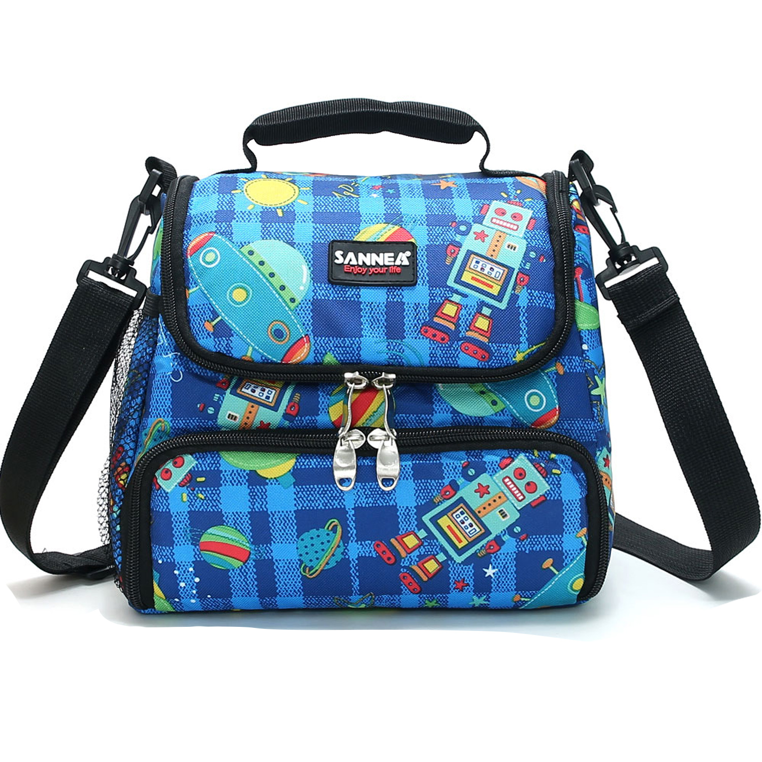 Outdoor Picnic Lunch Bag Lunch Bag for Kids Insulated Lunch Box Snack Box with Strap and Side Mesh Pocket for Boys Girls: Blue universe 9.2L