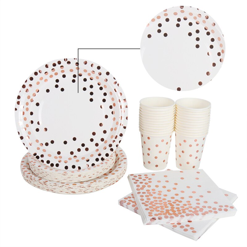 Assiettes or Rose de 24 pièces | Nappe jetable de fête, vaisselle d'anniversaire pour enfants adultes, décor de mariage pour fête d'anniversaire, fête d'anniversaire