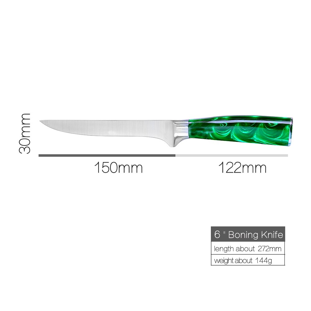XYj-Juego de cuchillos de cocina de acero inoxidable, juego de cuchillos con Mango Verde de 8 pulgadas, Santoku, cortador de pan de Chef, rebanador chino 3CR13: L 6 fishing knife