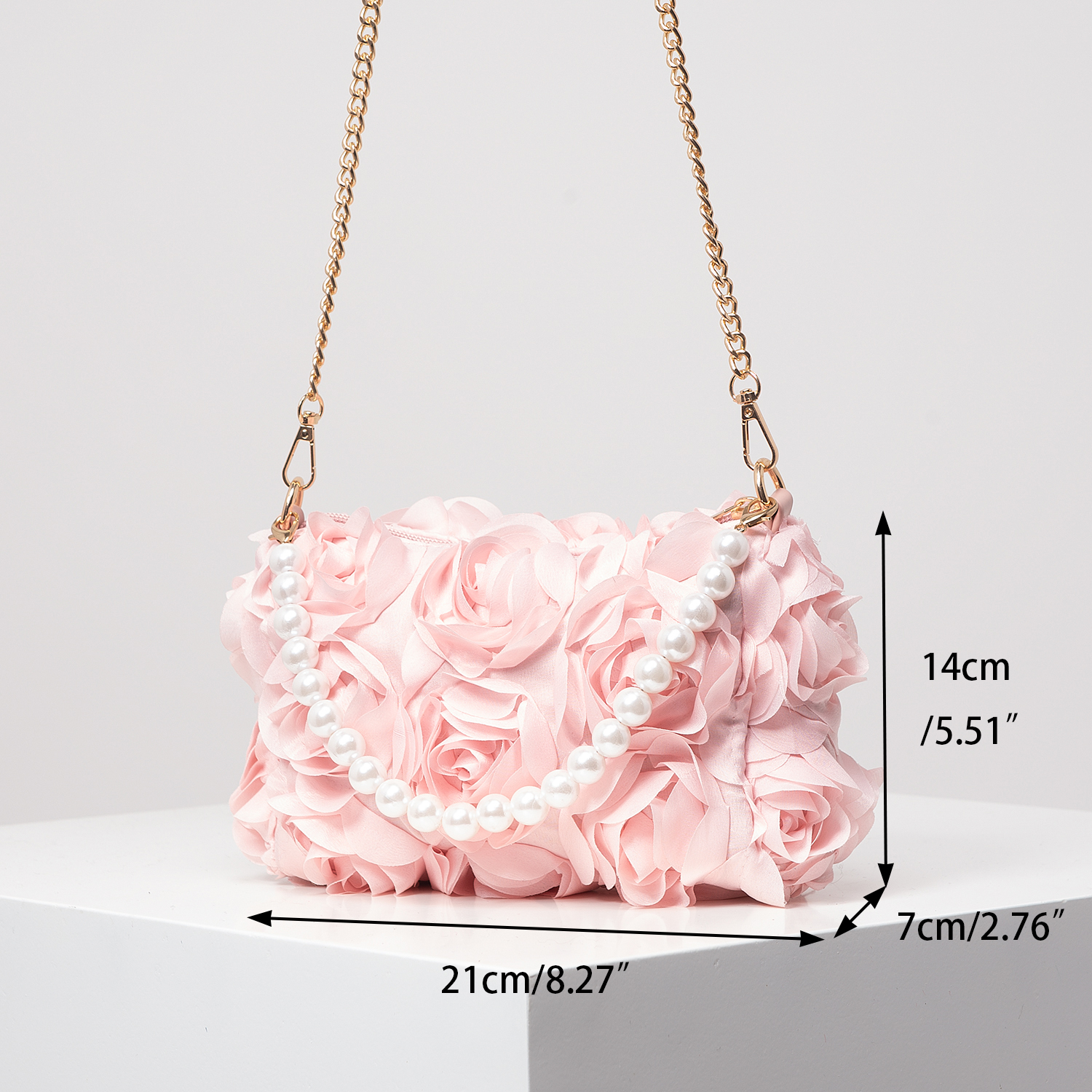 sac de dîner fleur rose, sac à main en fausse perle, sac à bandoulière chaîne en métal, sac de mariée (motif aléatoire)