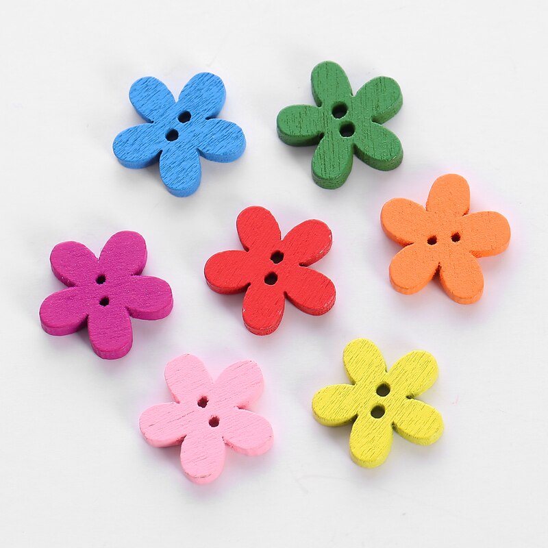 100 Stuks Multicolor Leuke Bloem Natuurlijke Decoratie Naaien Scrapbooking Houten Knoppen Kid 'S Kledingstuk Poppen Naaibenodigdheden