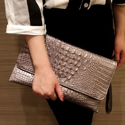 DOYUTIG-pochette de soirée pour femmes, pochette motif Crocodile, sacs à épaule en cuir Pu, bourse et sac à main A222: Grey