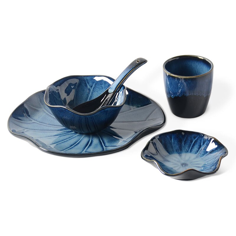 EECAMAIL Japanese Kiln Glazed Ceramic Tableware Western Food Plate Snack Plate Dish Rice Bowl Sushi Cup One Person Food Set: Default Title