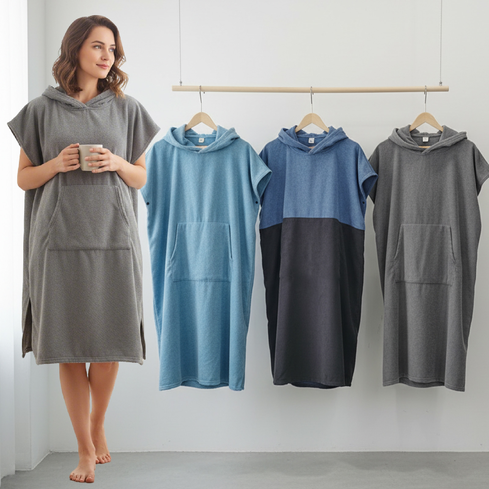 Schnelltrocknender surfponcho für erwachsene, handtuch-kapuzenpullover, mikrofaser-strandmantel, umkleideponcho, badehandtuch für Höhle Strand