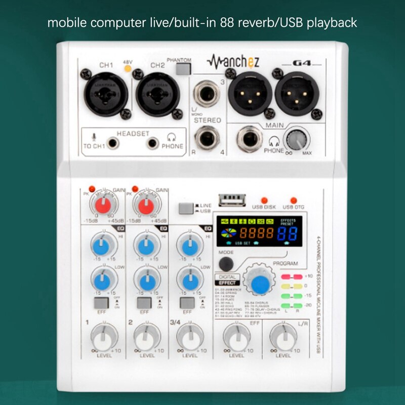 G4 4 Channel USB Bluetooth 88 Mixing Effects Sound Card Audio Mixer Sound Board Console Desk System Interface