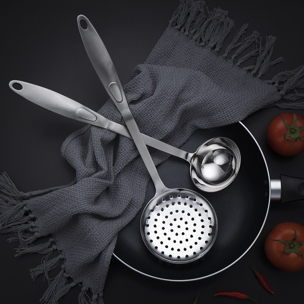Slotted Turner Cookware High Grade #430 Stainless Steel Skimmer Slotted Spoon Soup Ladle Fork Kitchen Accessories Cooking Tool