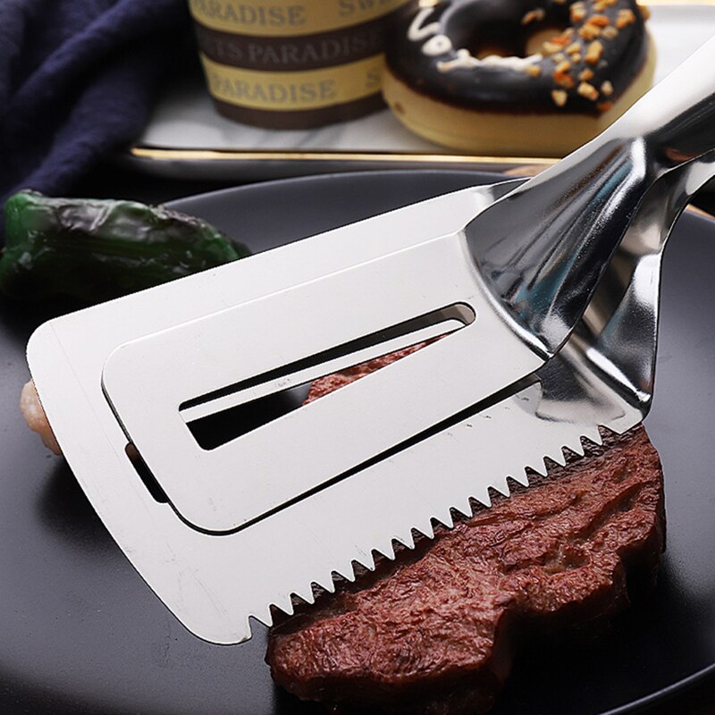 304 Edelstahl Gezackten Steak Clips Grill Lebensmittel Zange Brot Ei Dreher Pizza Spachtel Für Heimat Küche Kochen Werkzeuge