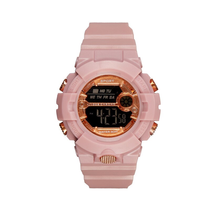 White Gold Digital Watches Round Women Men Watches Sports Waterproof Electronic Watch Reloj Mujer Luminous Clock: pink