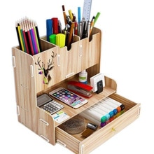 Wood Functional Pen Pencil Holder Receiving Box Deskop Table Learning Office Desk Organizer Storage Rack With Glue