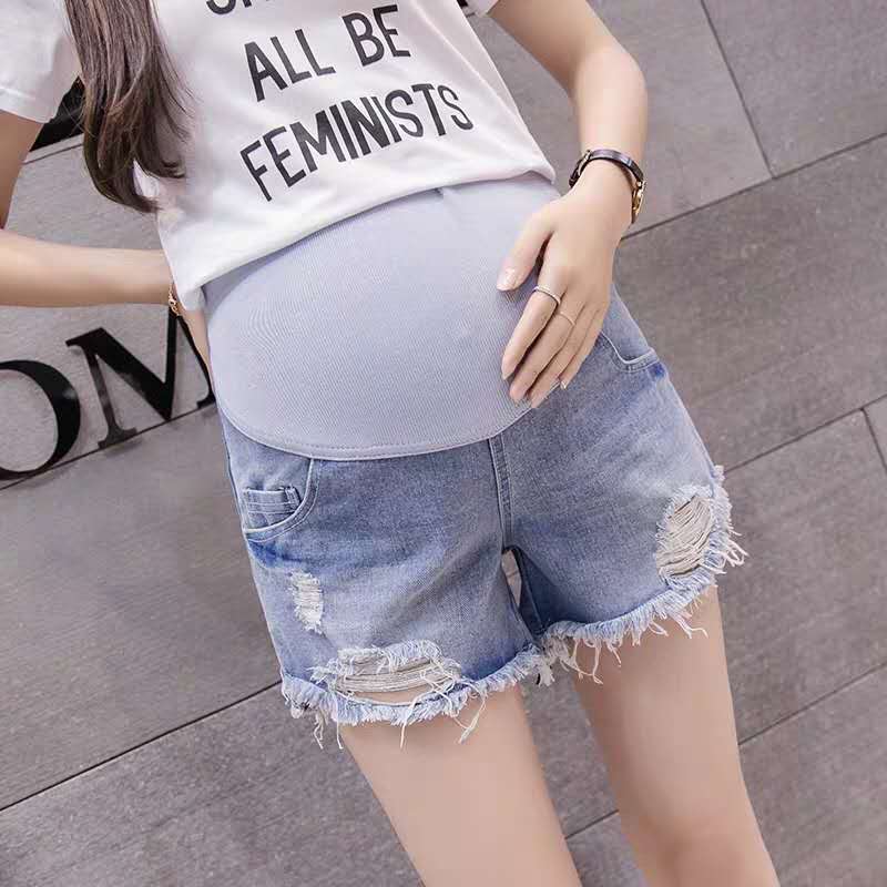 Gravide kvinners denimshorts dame sommerklær sommer fasjonable løse shorts sommer gravide kvinners tynne shorts: Blå / 3xl