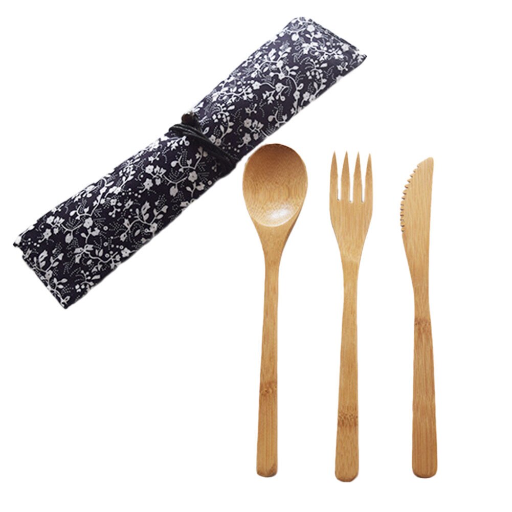 3 stk bambus ske gaffel spisepinde kit bambus køkken køkkenredskaber værktøj suppe teskefuld catering med taske