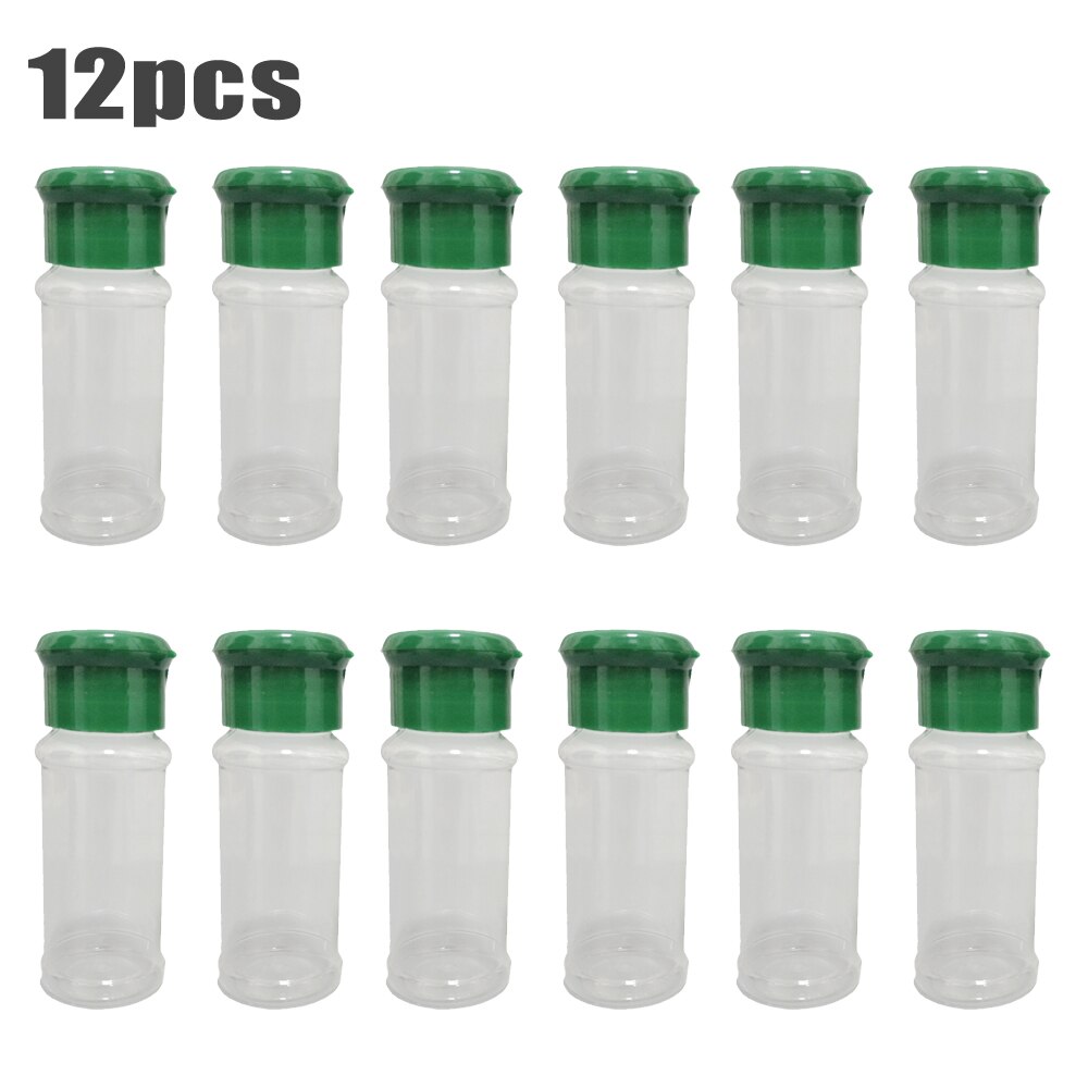 12 Stuks Plastic Kruidkruik Zout Peper Shakers Kruiden Jar Barbecue Bbq Kruiderij Azijn Flessen Keuken Containers Voor Specerijen: 12pcs green