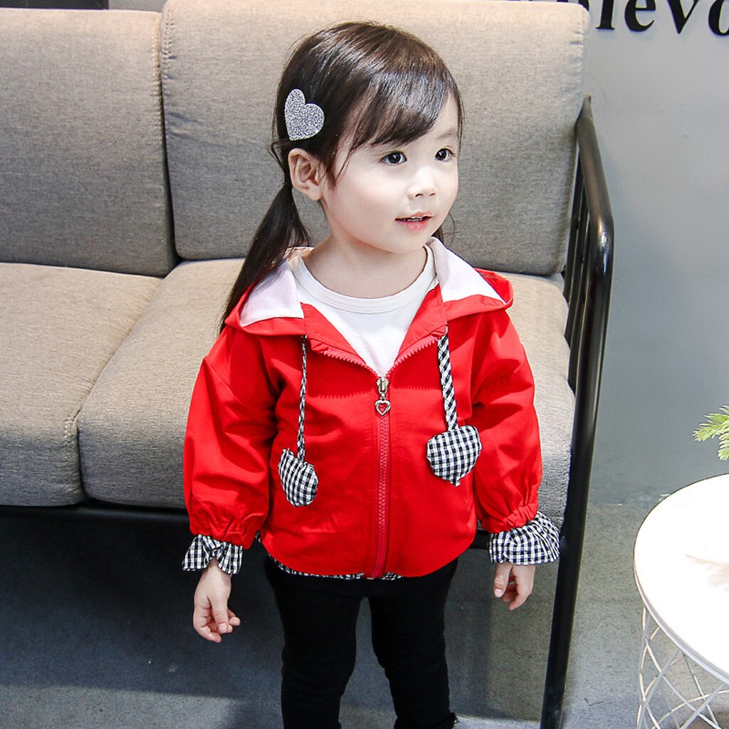 Baby Meisjes Liefde Print Jas Voor Peuter Baby Kids Meisjes Hart Plaid Hooded Winddicht Jas Uitloper Casual Kleding Veste Enfant
