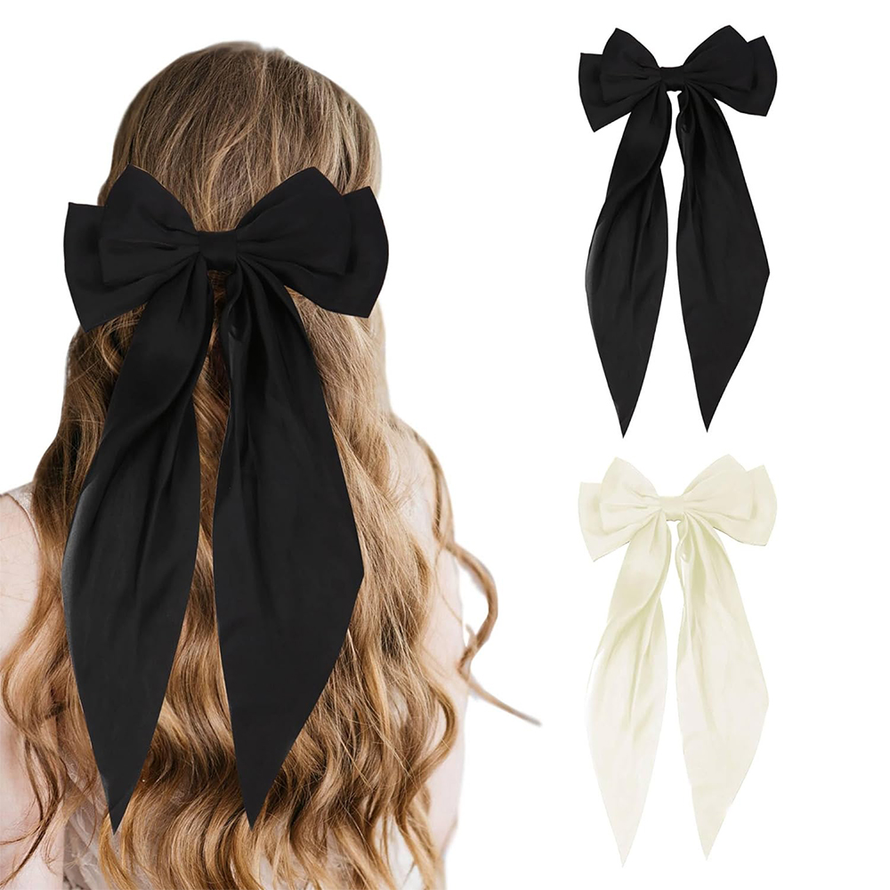Lazos para el pelo para niña, cintas de color rosa/Negro/Blanco, accesorios para el cabello, Clip de Primavera de satén sólido Simple, pasador para el cabello para mujer: YELLOW