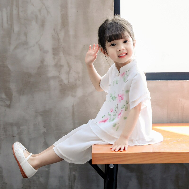 Kind Zomer Tang Pak Meisjes Chinese Nationale Kostuum Oude Chinese Gewaad Hanfu Kostuum Show Dance Kostuums Stadium Slijtage DQS1940: white / 110cm