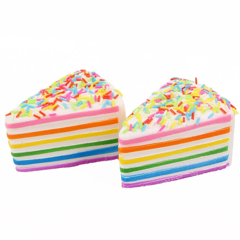 Kawaii pehmeä löysä värikäs sateenkaari kakku leipä puhelin hihnat hitaasti nouseva pulla hurmaa lelut stressin lievitys hauskaa 9*6*5.5cm