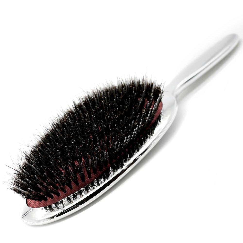 Pure Varkenshaar Paddle Borstel Antistatische Salon Ovale Haar Borstel Met Air Tas Borstels Kam In Zilver en Goud: Silver