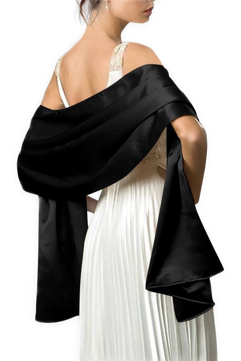 Satynowy wieczór weselny formalny Prom Cocktail Wrap Cape szalik ślubny szal 150CM długość 50CM szerokość.: Black