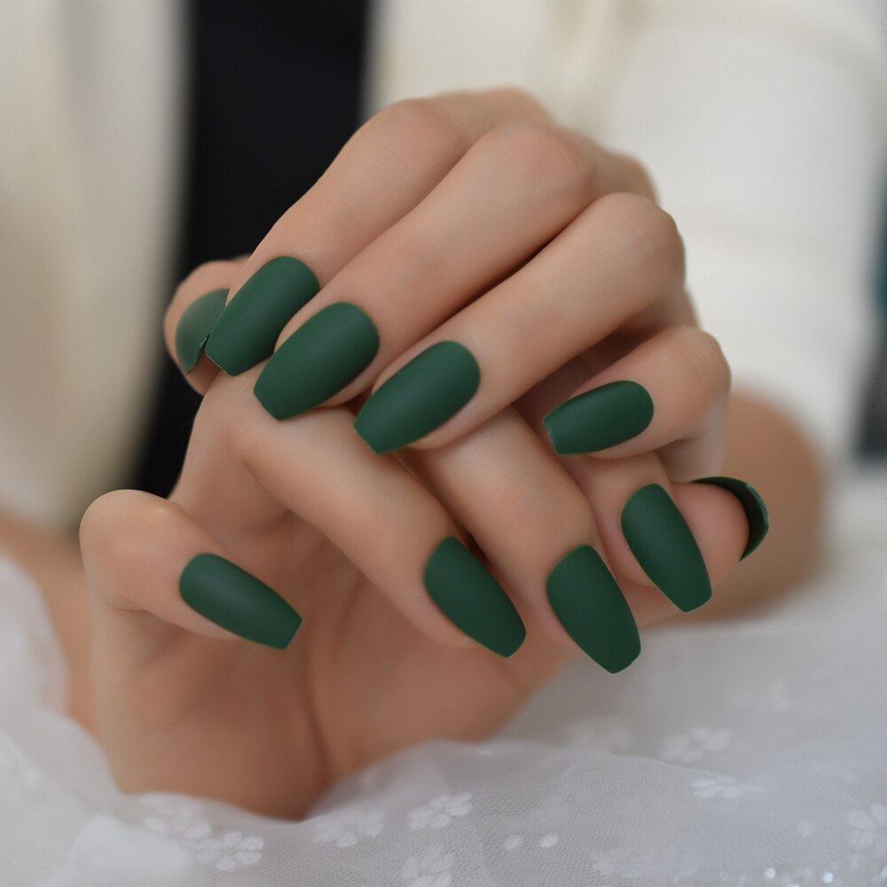 Uñas postizas instantáneas esmeriladas, uñas artísticas cuadradas verdes mate, DIY, puntas de uñas artificiales de medio-largo para mujer a elegir: L5522